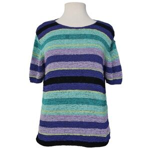 JM Collection Blouse Women’s Size Large Knit Summer Colorful Short Sleeve Top